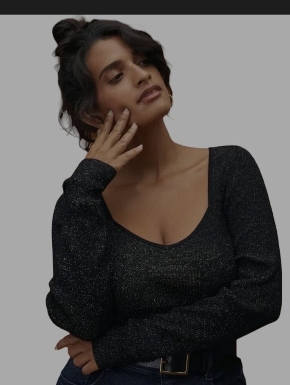 Anthropologie Sweetheart Black Gold Metallic Ribbed Knit Sweater Top L